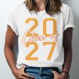 Class Of 2027 Graduation Varsity Orange On The Back Premium Tri-Blend Unisex Jersey T-Shirt