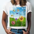 Frutiger Aero Aesthetic Tech Scenery Fishes Sunflower Raglan Baseball Tee Unisex Jersey T-Shirt