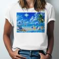 Frutiger Aero Beach Y2k Aesthetic Palm Tree Sand Ocean Premium Unisex Jersey T-Shirt