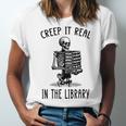 Halloween Skeleton Pun Book Lover Library Joke Unisex Jersey T-Shirt Halloween Skeleton Pun Book Lover Library Joke Unisex Jersey T-Shirt