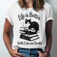 Life Is Better With Cats & Books Tuxedo Cat Mom Women Unisex Jersey T-Shirt Life Is Better With Cats & Books Tuxedo Cat Mom Women Unisex Jersey T-Shirt
