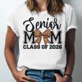 Senior Mom Class Of 2026 Graduation Leopard Coquette Bow Unisex Jersey T-Shirt