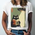 Vintage Japanese Cat Book Lovers UFO Alien Abduction Cat Dad Unisex Jersey T-Shirt