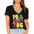1986 Retro Raised In The 80s Old School Nostalgia Vibes Women's Jersey Short Sleeve Deep V-Neck Tshirt