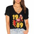 1989 Retro Roller Skate Vintage 80s Nostalgia Collector Women's Jersey Short Sleeve Deep V-Neck Tshirt