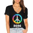2026 Graduation Class Year Tie Dye Peace Sign Graduate Shirt Women's Jersey Short Sleeve Deep V-Neck Tshirt