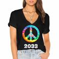 2033 Graduation Class Year Tie Dye Peace Sign Women's Jersey Short Sleeve Deep V-Neck Tshirt