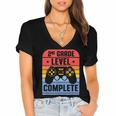 2nd Grade Level Complete Graduation Student Video Gamer Women's Jersey Short Sleeve Deep V-Neck Tshirt