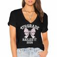 4th Grade Bow 2026 Fourth Grade Graduation Women's Jersey Short Sleeve Deep V-Neck Tshirt