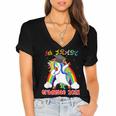 5th Grade Graduate Class 2021 Dabbing Unicorn Graduation Women's Jersey Short Sleeve Deep V-Neck Tshirt