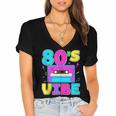 80's Vibe Retro Style Cassette Tape Nostalgia 1980s Party Women's Jersey Short Sleeve Deep V-Neck Tshirt