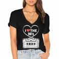90s Nostalgia Cassette Heart Retro I Love The 90s Women's Jersey Short Sleeve Deep V-Neck Tshirt