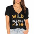 Animal Print Read A Book Character Kids Wild About Reading Women's Jersey Short Sleeve Deep V-Neck Tshirt