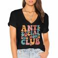 Anti Social Dog Moms Club Introvert Dog Mom Retro Men Women Women's Jersey Short Sleeve Deep V-Neck Tshirt