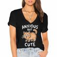 Anxious But Cute Anxiety Meme Cat Lover Introvert For Men Women Women's Jersey Short Sleeve Deep V-Neck Tshirt