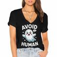Avoid Humans Cute Kawaii Pastel Ghost Introvert Saying Women's Jersey Short Sleeve Deep V-Neck Tshirt Avoid Humans Cute Kawaii Pastel Ghost Introvert Saying Women's Jersey Short Sleeve Deep V-Neck Tshirt