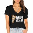 Avoiding People Secretly Cat Introvert Humor Women's Jersey Short Sleeve Deep V-Neck Tshirt