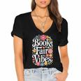 Book Fair Vibes Groovy 70s Retro School Librarian Women's Jersey Short Sleeve Deep V-Neck Tshirt
