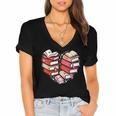 Book Lover Heart Shape Reading Librarian Valentine Men Women Women's Jersey Short Sleeve Deep V-Neck Tshirt