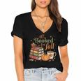 All Booked For Fall Books Coffee Fall Leaves Pumpkins Autumn Women's Jersey Short Sleeve Deep V-Neck Tshirt