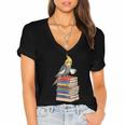 Bookworm Cockatiel Bird Reading Books Drinking Coffee Lover Women's Jersey Short Sleeve Deep V-Neck Tshirt