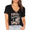 Bookworm Fueled By Sarcasm And Smut Book Reading Women's Jersey Short Sleeve Deep V-Neck Tshirt