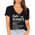 Cat-Trovert Definition Cat Introvert Pet Lover Women's Jersey Short Sleeve Deep V-Neck Tshirt