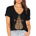 Christmas Snowman Made Of Books Holiday Reading Xmas Women's Jersey Short Sleeve Deep V-Neck Tshirt