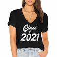 Class Of 2021 Graduation School Spirit Her Senior Class Women's Jersey Short Sleeve Deep V-Neck Tshirt