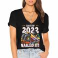Class Of 2022 Monster Truck Graduation Cap Retro Sunset Boy Women's Jersey Short Sleeve Deep V-Neck Tshirt