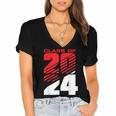 Class Of 2024 High School Senior Graduation Red Sports Style Women's Jersey Short Sleeve Deep V-Neck Tshirt