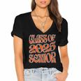 Class Of 2025 Senior Orange And Student Graduation Women's Jersey Short Sleeve Deep V-Neck Tshirt