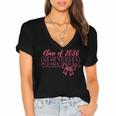 Class Of 2026 Pink Coquette Bow Cap Senior 2026 Graduation Women's Jersey Short Sleeve Deep V-Neck Tshirt