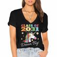 Class Of 2031 Magical Unicorn Graduation Cap Women's Jersey Short Sleeve Deep V-Neck Tshirt