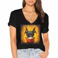 Colorful Sketch Oil Painting Of A Bat Reading Book Women's Jersey Short Sleeve Deep V-Neck Tshirt Colorful Sketch Oil Painting Of A Bat Reading Book Women's Jersey Short Sleeve Deep V-Neck Tshirt