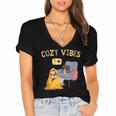 Cozy Vibes Atmospheric Introvert Women's Jersey Short Sleeve Deep V-Neck Tshirt