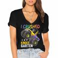 I Crushed Kindergarten Monster Truck Graduation Boys Small Women's Jersey Short Sleeve Deep V-Neck Tshirt