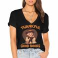 Cute Thanksgiving Teacher Librarian Thankful Reading Books Women's Jersey Short Sleeve Deep V-Neck Tshirt