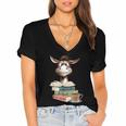Donkey Reading Book Read Books Be Kind Stay Weird Librarian Women's Jersey Short Sleeve Deep V-Neck Tshirt