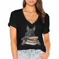 Dutch Shepherd Books Reading Dog Breed Graphic Women's Jersey Short Sleeve Deep V-Neck Tshirt