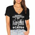 Easily Distracted By Fish Tanks And Cats Lover Introvert Women's Jersey Short Sleeve Deep V-Neck Tshirt