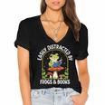 Easily Distracted By Frogs And Books Women's Jersey Short Sleeve Deep V-Neck Tshirt