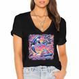 EAT THE RICH 90S NOSTALGIA WHALE ORCA YAHCT RETRO Women's Jersey Short Sleeve Deep V-Neck Tshirt