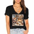 Fox Reads By Fireplace In Cabin Rustic Book Cozy Cup Tea Women's Jersey Short Sleeve Deep V-Neck Tshirt Fox Reads By Fireplace In Cabin Rustic Book Cozy Cup Tea Women's Jersey Short Sleeve Deep V-Neck Tshirt