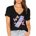 Frutiger Aero Y2K Chrome Phone Butterfly Women's Jersey Short Sleeve Deep V-Neck Tshirt