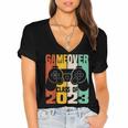 GAME OVER Class Of 2023 Video Games Vintage Graduation Gamer Women's Jersey Short Sleeve Deep V-Neck Tshirt
