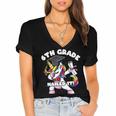 Girls Dabbing Unicorn 6th Sixth Grade Nailed It Graduation Women's Jersey Short Sleeve Deep V-Neck Tshirt