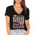 Girls Little Miss Kindergarten Grad 2025 Coquette Graduation Women's Jersey Short Sleeve Deep V-Neck Tshirt