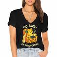 Go Away I'm Introverting Cat Coffee Headphones Women's Jersey Short Sleeve Deep V-Neck Tshirt