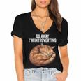 Go Away I'm Introverting Cat Introvert Men Women Girls Kids Women's Jersey Short Sleeve Deep V-Neck Tshirt